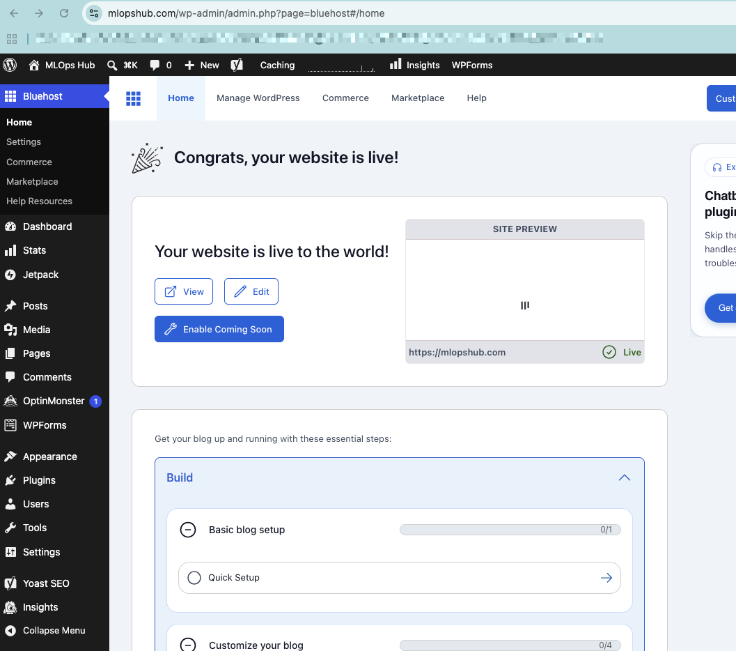 Bluehost dashboard