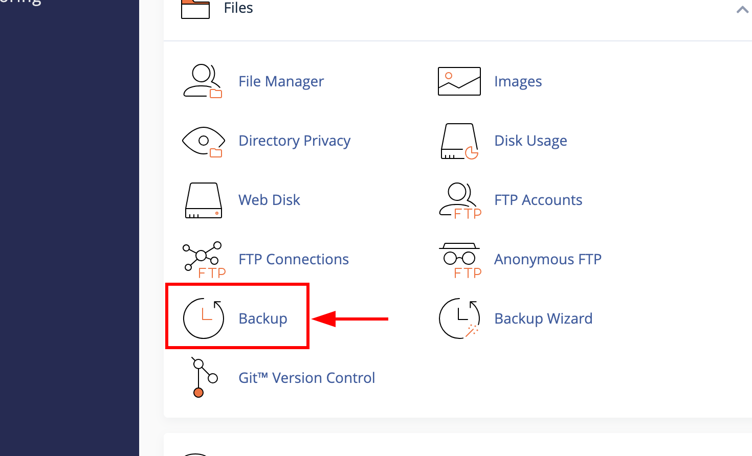 Click the backup button