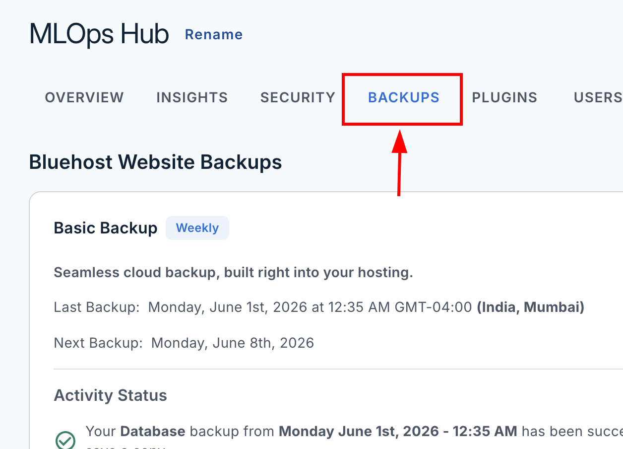 Click the backups option