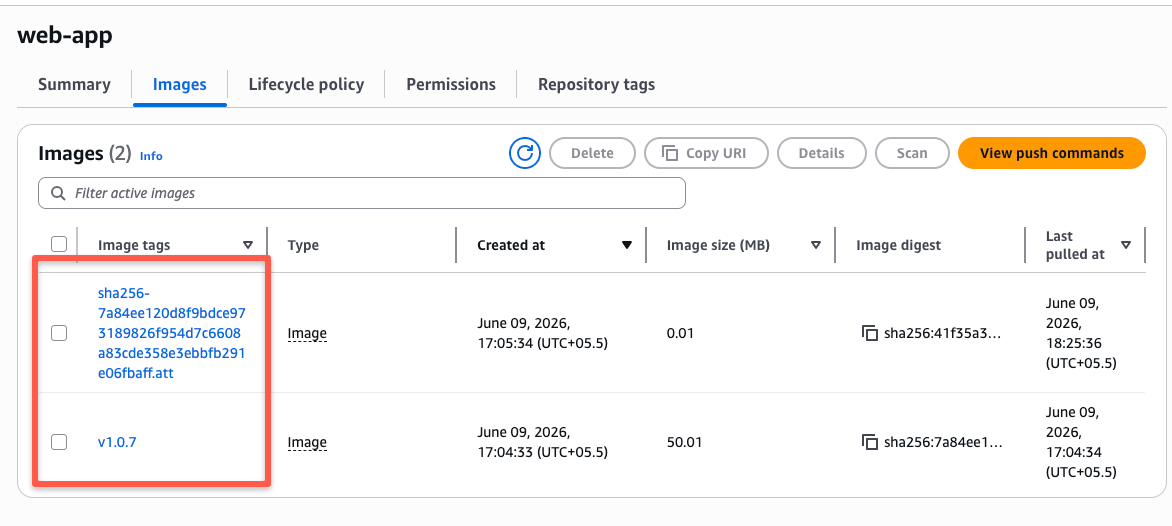 Provenance file and container image pushed to AWS ECR
