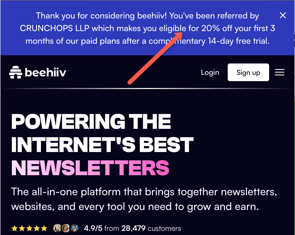 20% off Beehiiv Exclusive Subscription Discount with promo code