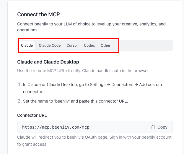 LLMs that can connect with Beehiiv MCP