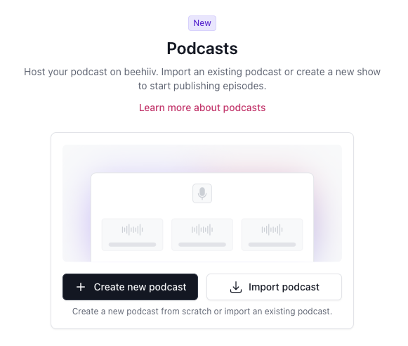 Beehiiv Podcasts dashboard