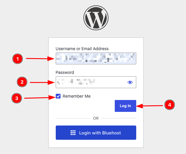 Enter the wordpress login credentials and click login