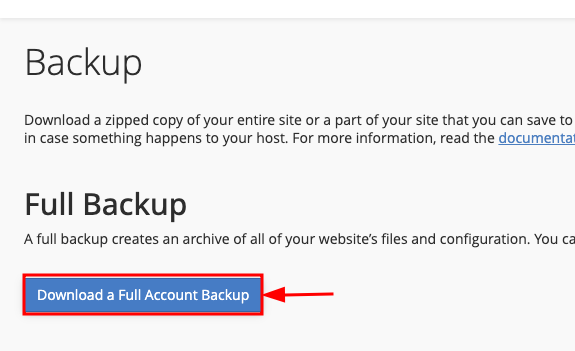 Click the Download a full account backup