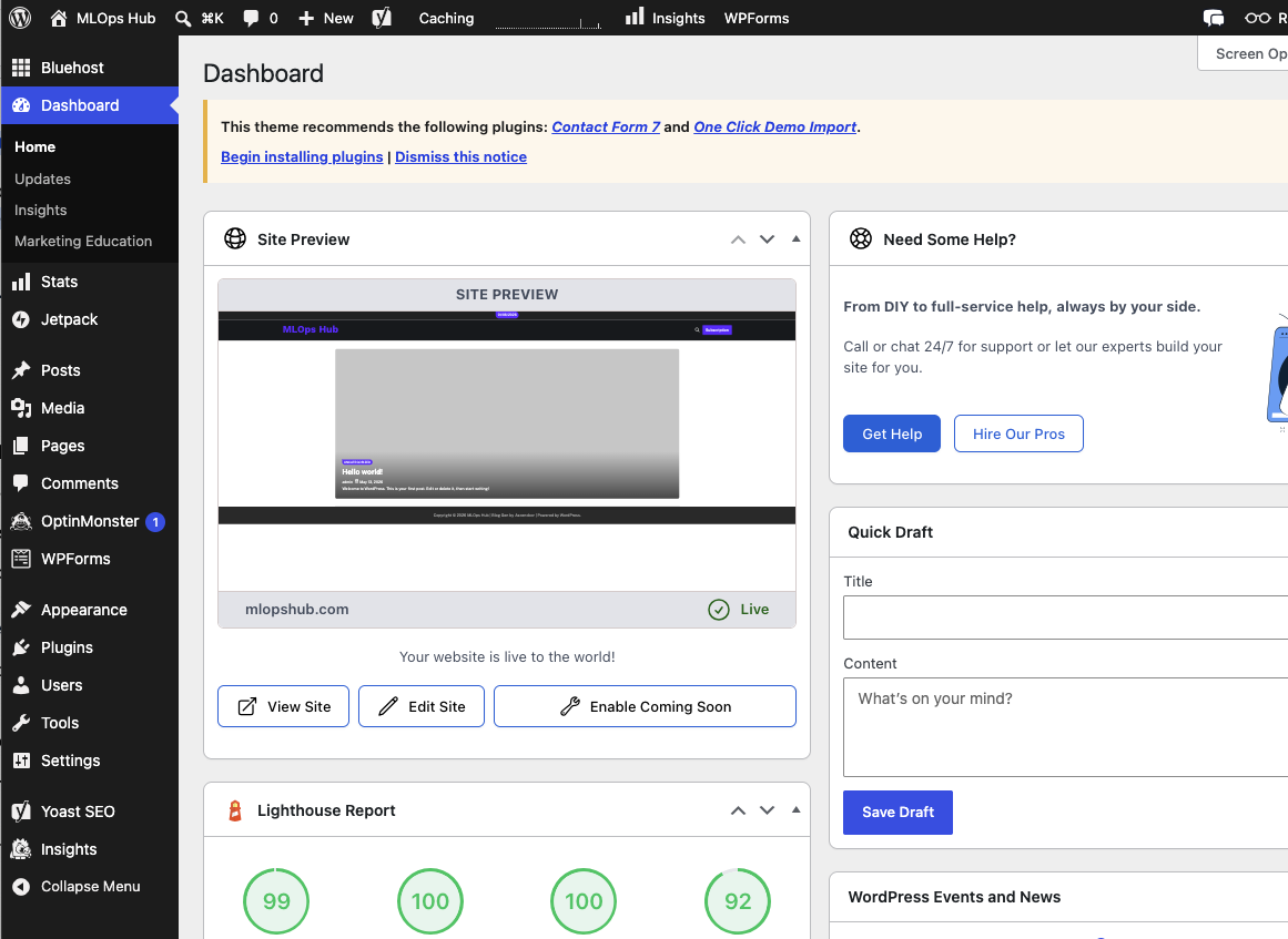 WordPress dashboard
