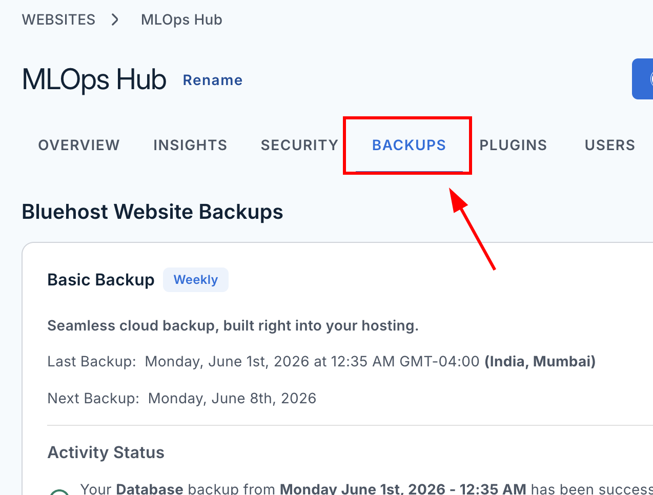 Click the backups button