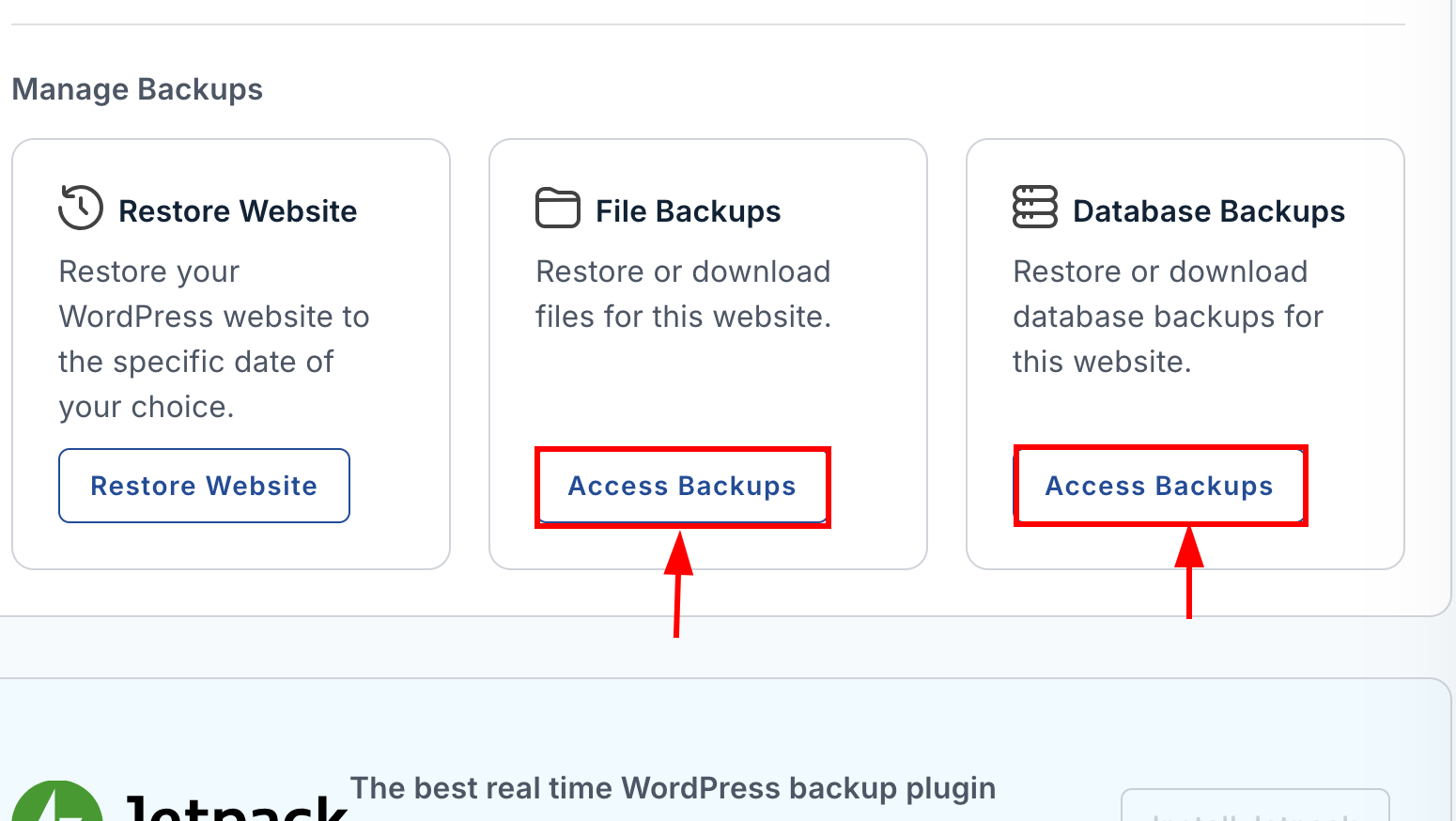 Click the file backups and database backups