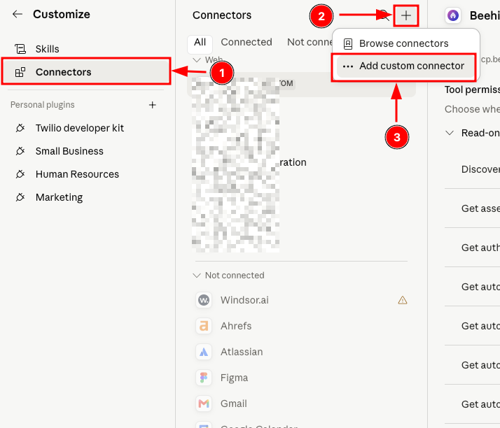 Click the connectors and click on the add custom connector
