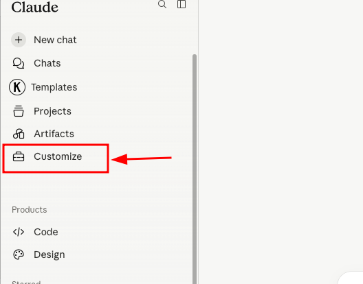 Click the customize option from the claude