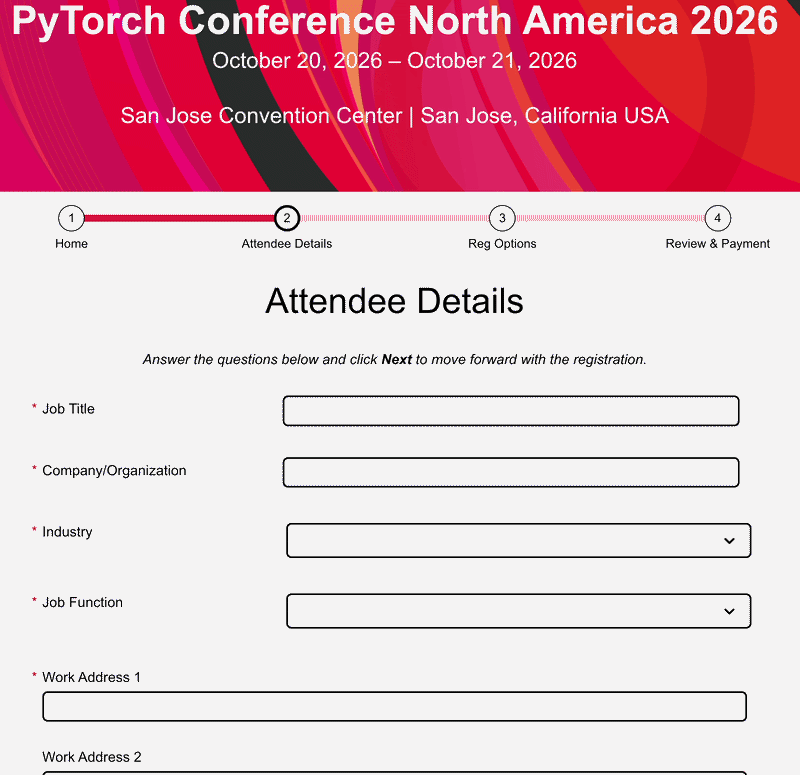 attendee details form for PyTorch Conference