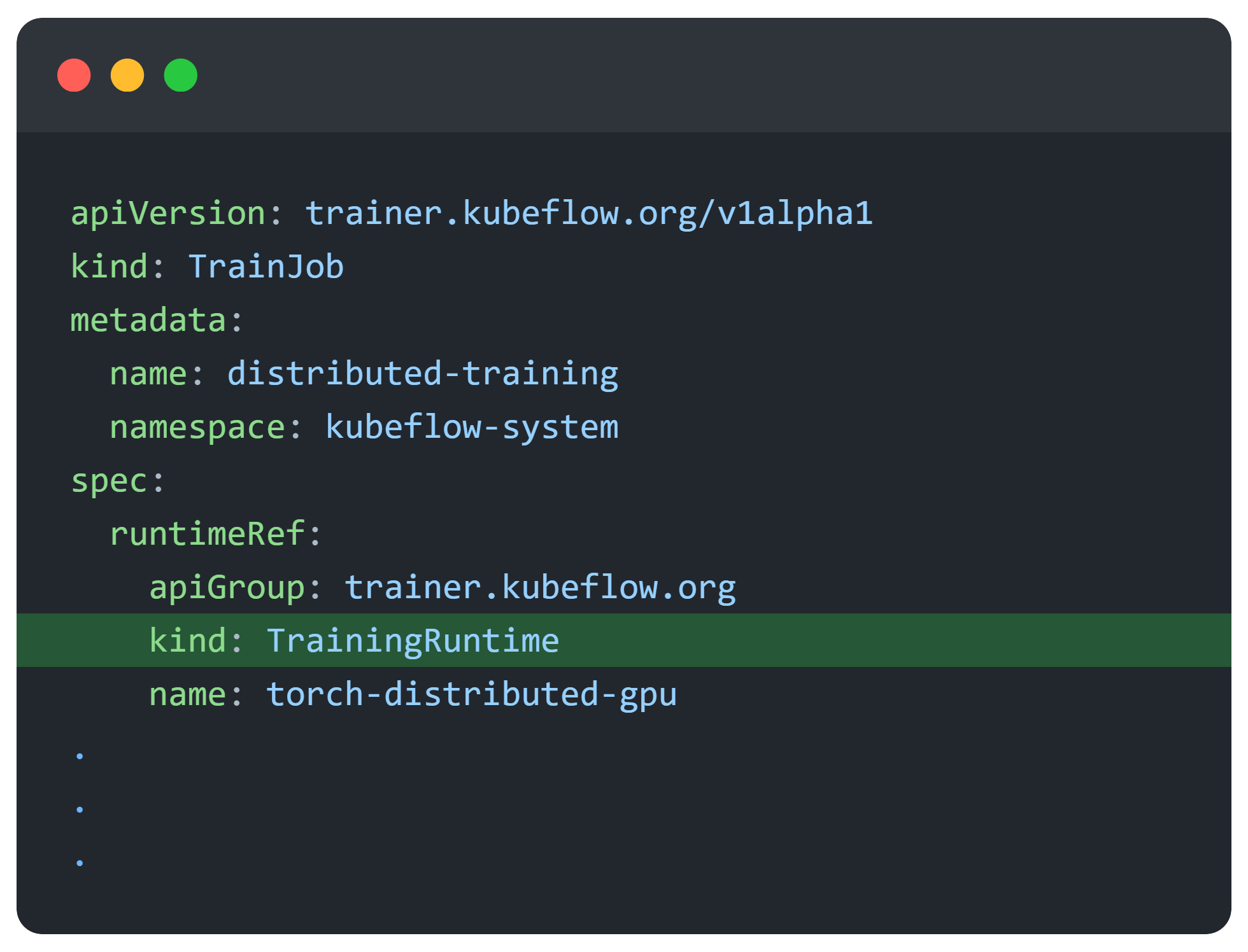 manifest example to use namespace scoped Kubeflow TrainerRuntime
