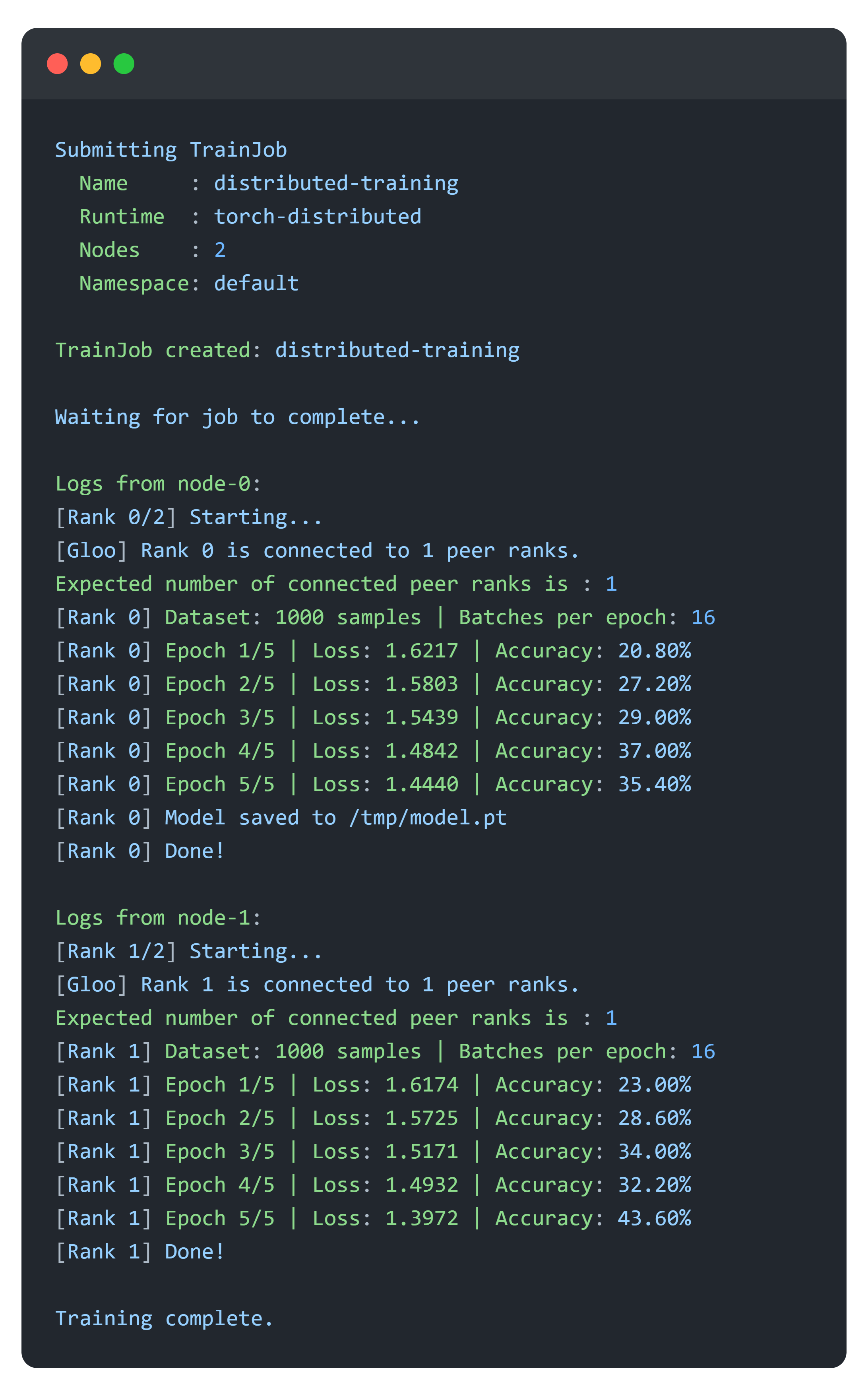 kubeflow trainers training output