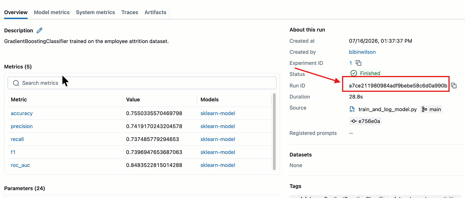 finding run id in mlflow ui