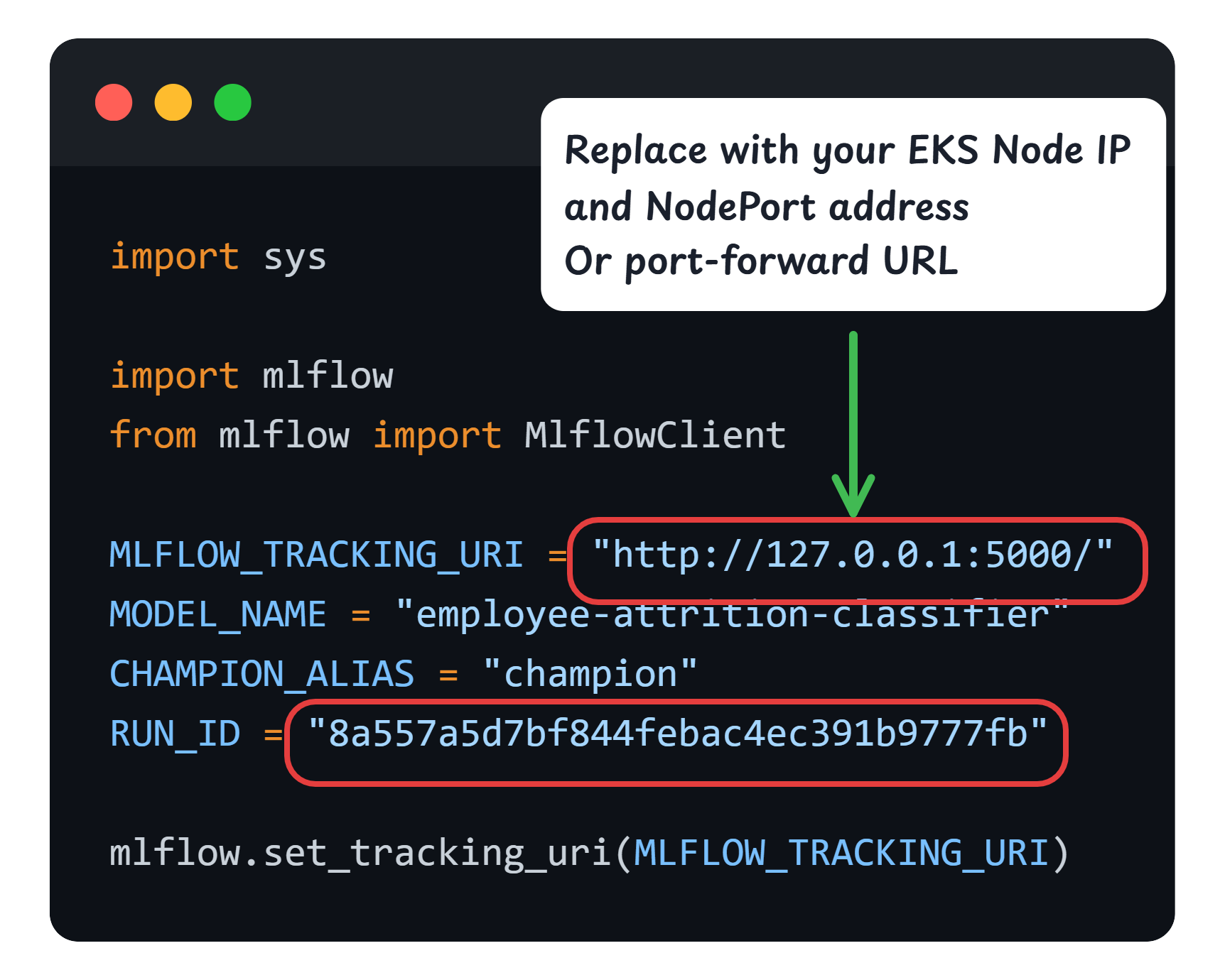 updating mlflow tracking uri and run id in the model register and promoting script