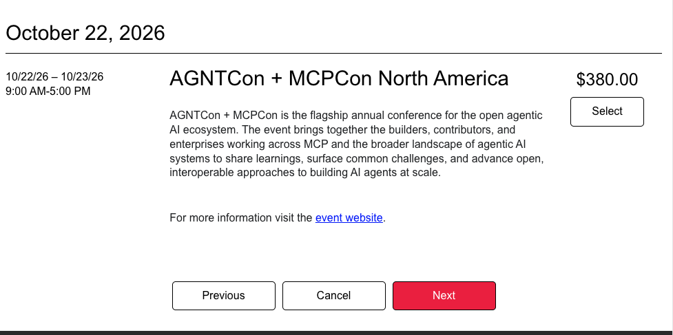 Optional AGNTCon + MCPCon North America add-on event for $380