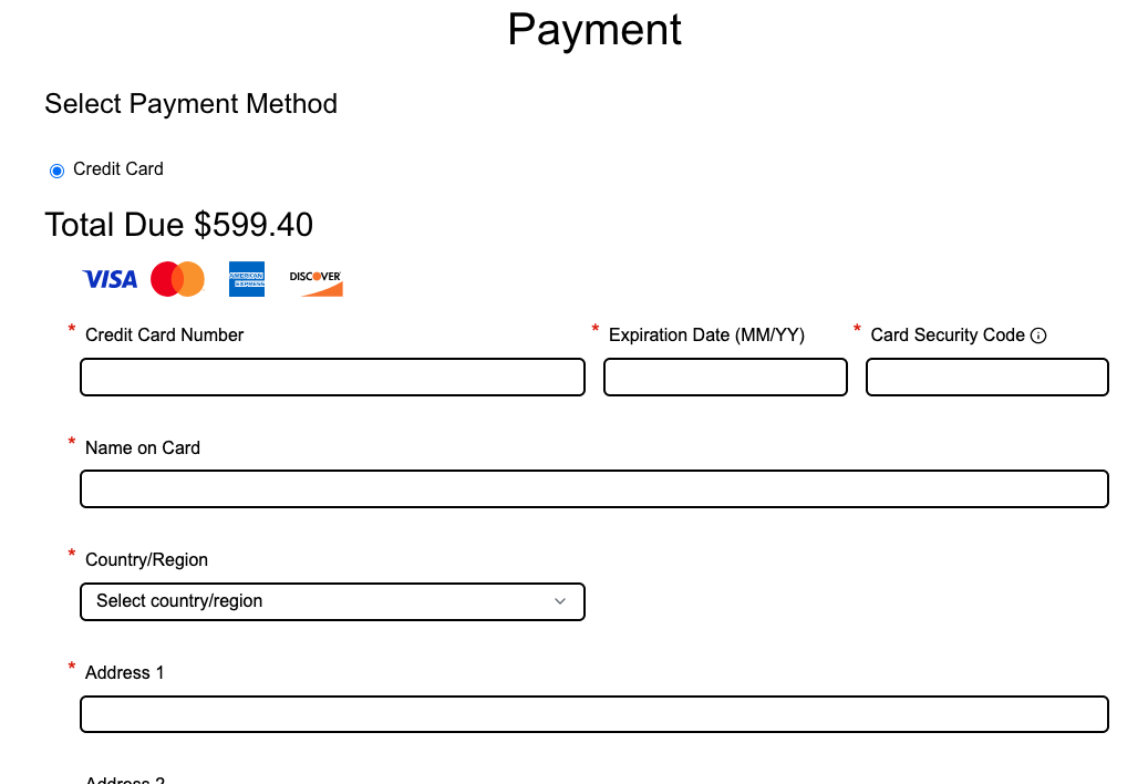 This image shows the payment method. It has only credit card payment option