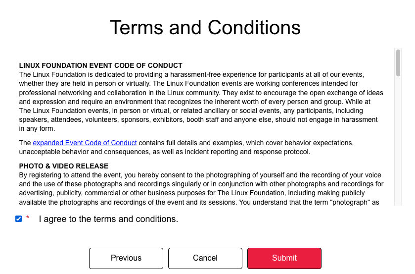 This shows that user need to agree to the terms and conditions, and then click submit