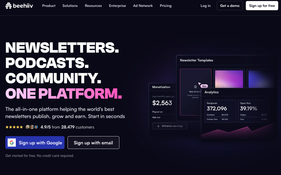 Beehiiv login page