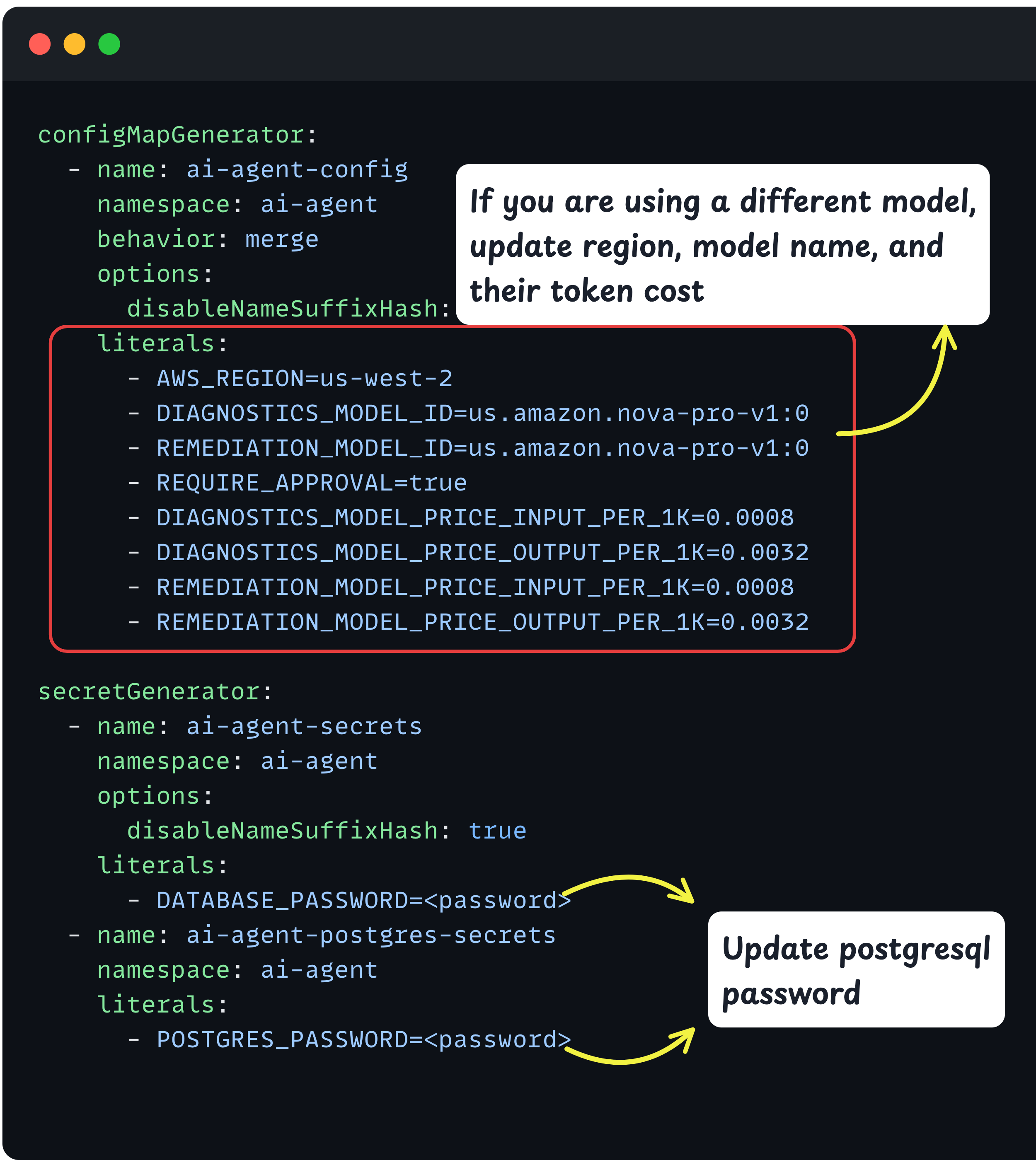 updating ai agents kustomization file