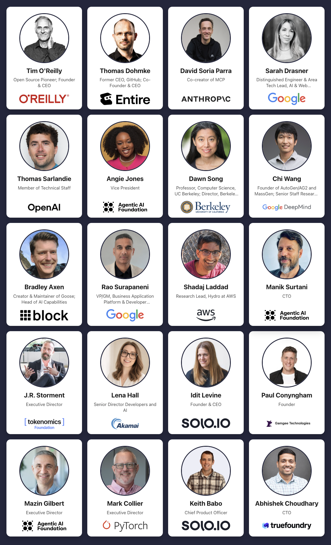 It shows the list of keynote speakers for AGNTCon +MCPCon Conference
