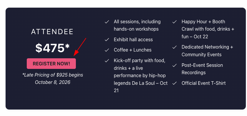 AGNTCon + MCPCon attendee ticket section showing the price