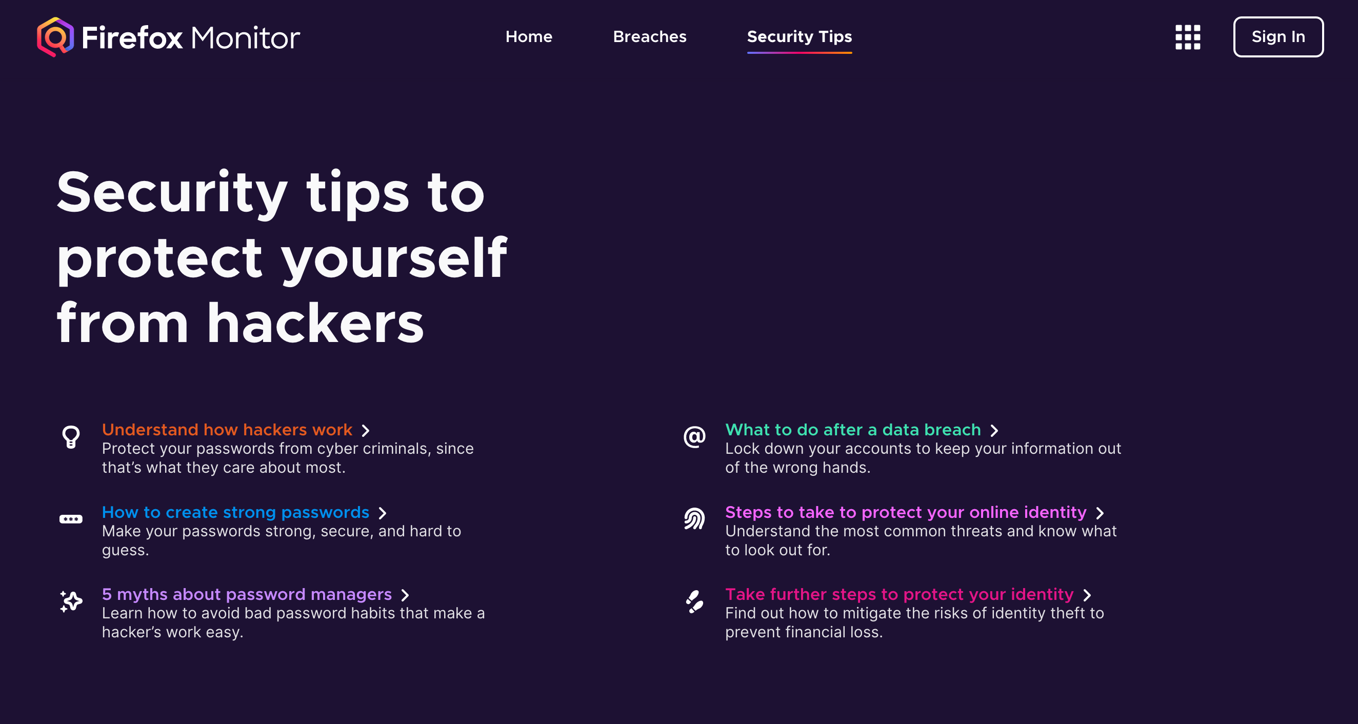 The Security Tips window.
