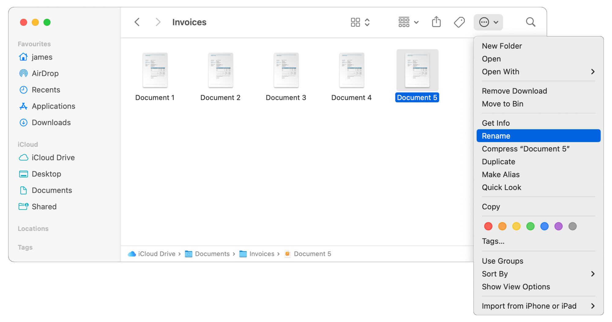The Rename option from the 'Perform tasks with the selected items' drop-down menu.