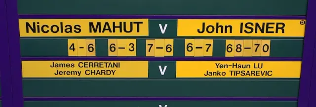 Scoreboard showing the longest match in tennis history — Isner vs Mahut at Wimbledon