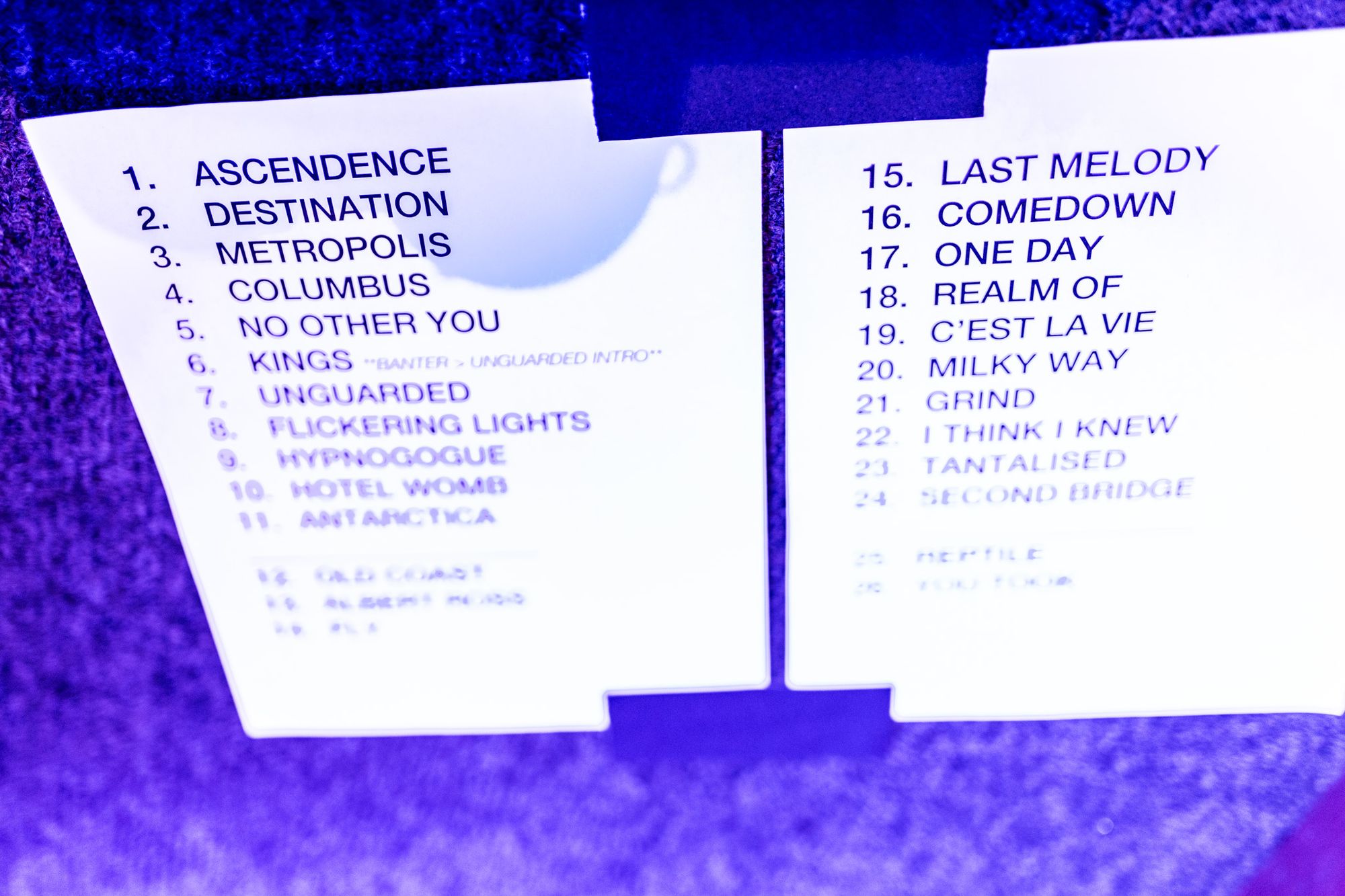 Set list for the night