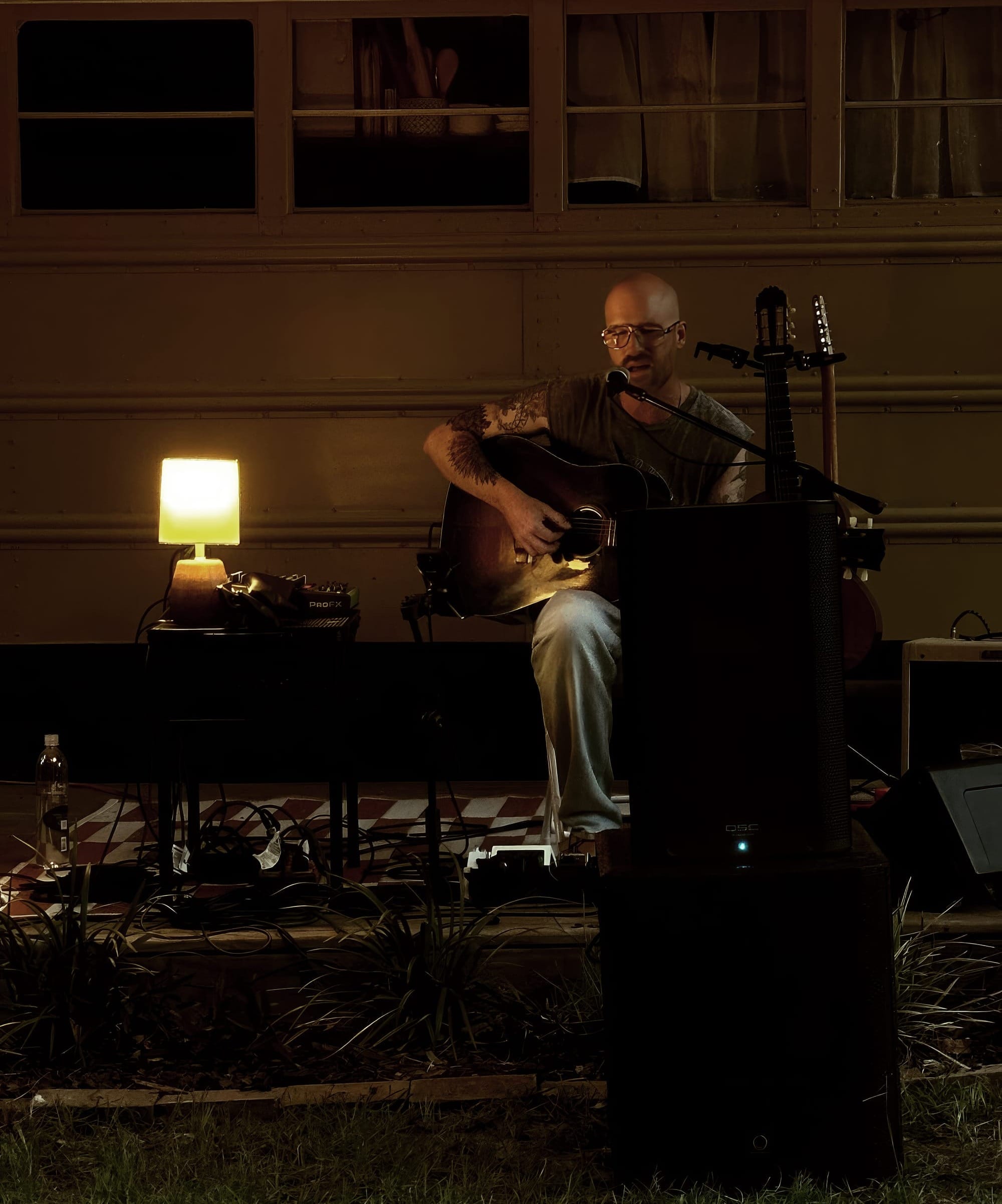 Cutler performing at a house (bus) show (photo by Isaiah Waters)