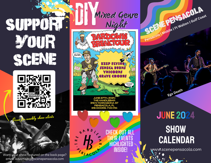 June 2024 show calendar featuring Ego Death and Keep Flying's headlining event at The Handlebar