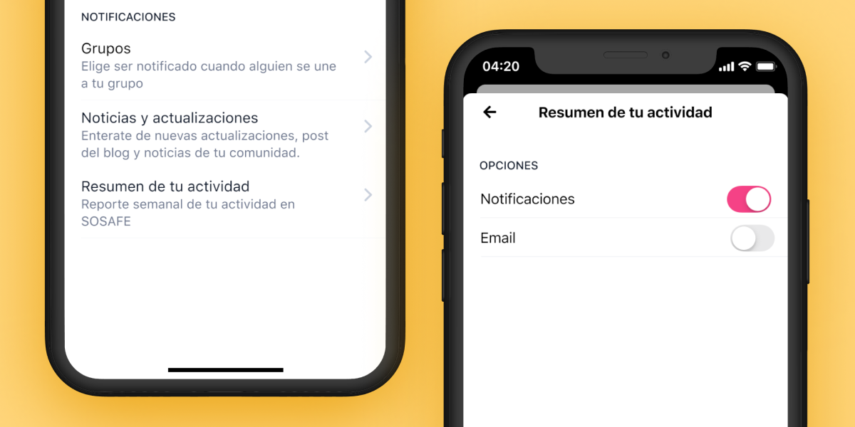 Configura tus preferencias de email y notificaciones push dentro de SOSAFE.