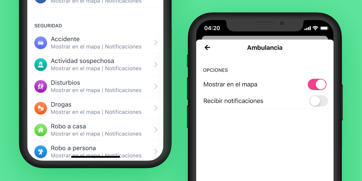 Ahora puedes elegir los reportes que quieres ver en el mapa, y de los que quieres ser notificado.