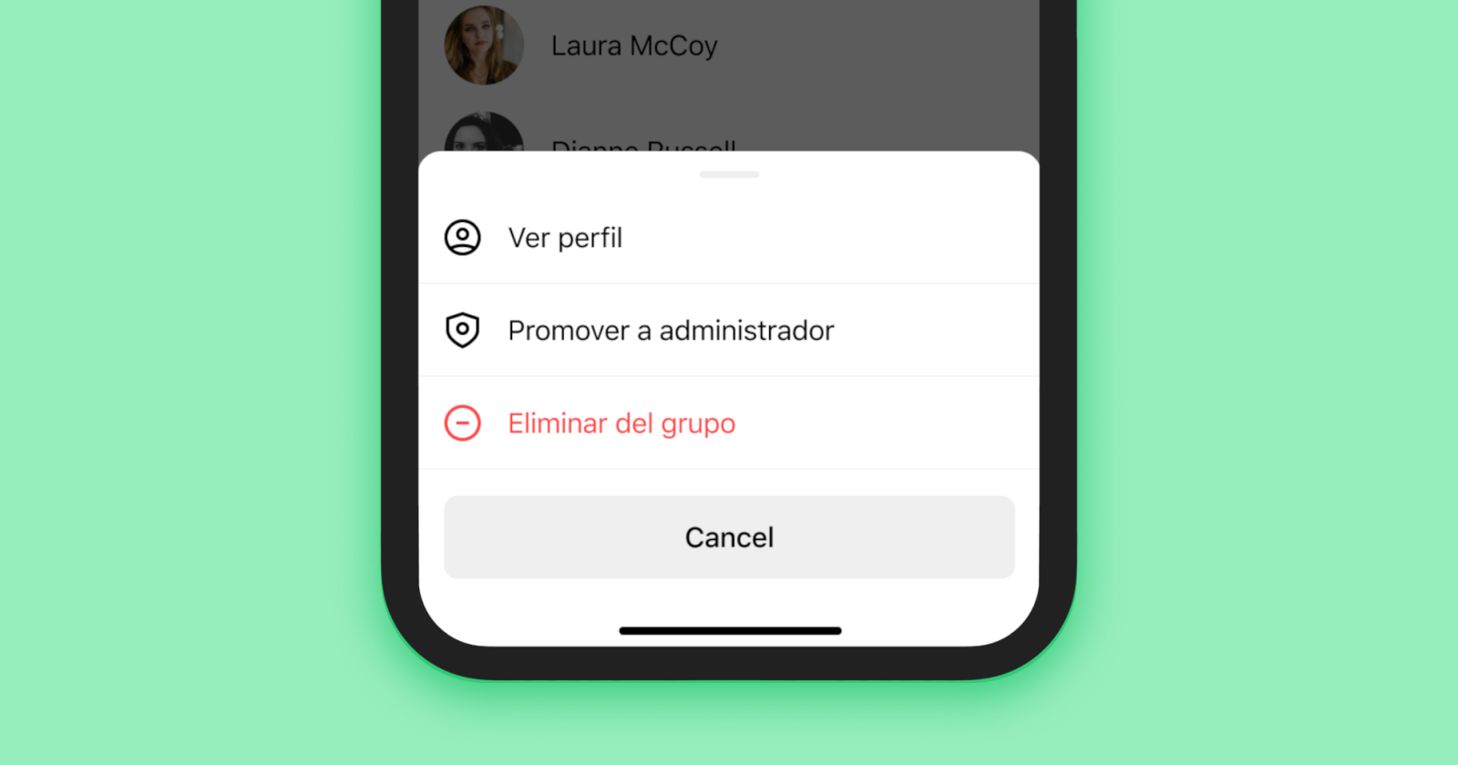 Nombra a administradores y elimina miembros del grupo.