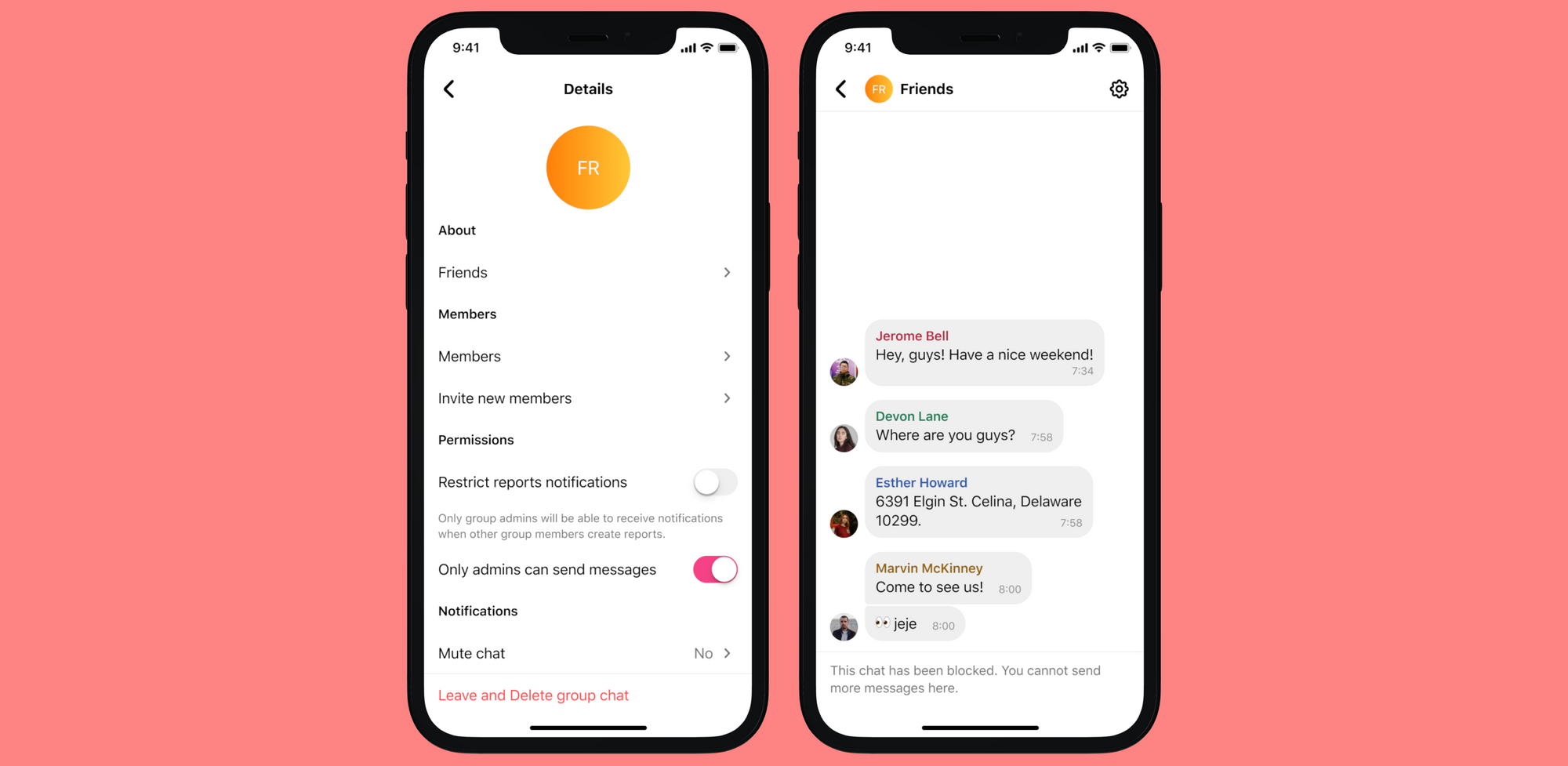 Los administradores de un chat grupal pueden restringir el envío de mensajes y ser los únicos que reciben notificaciones de reportes de los demás miembros.