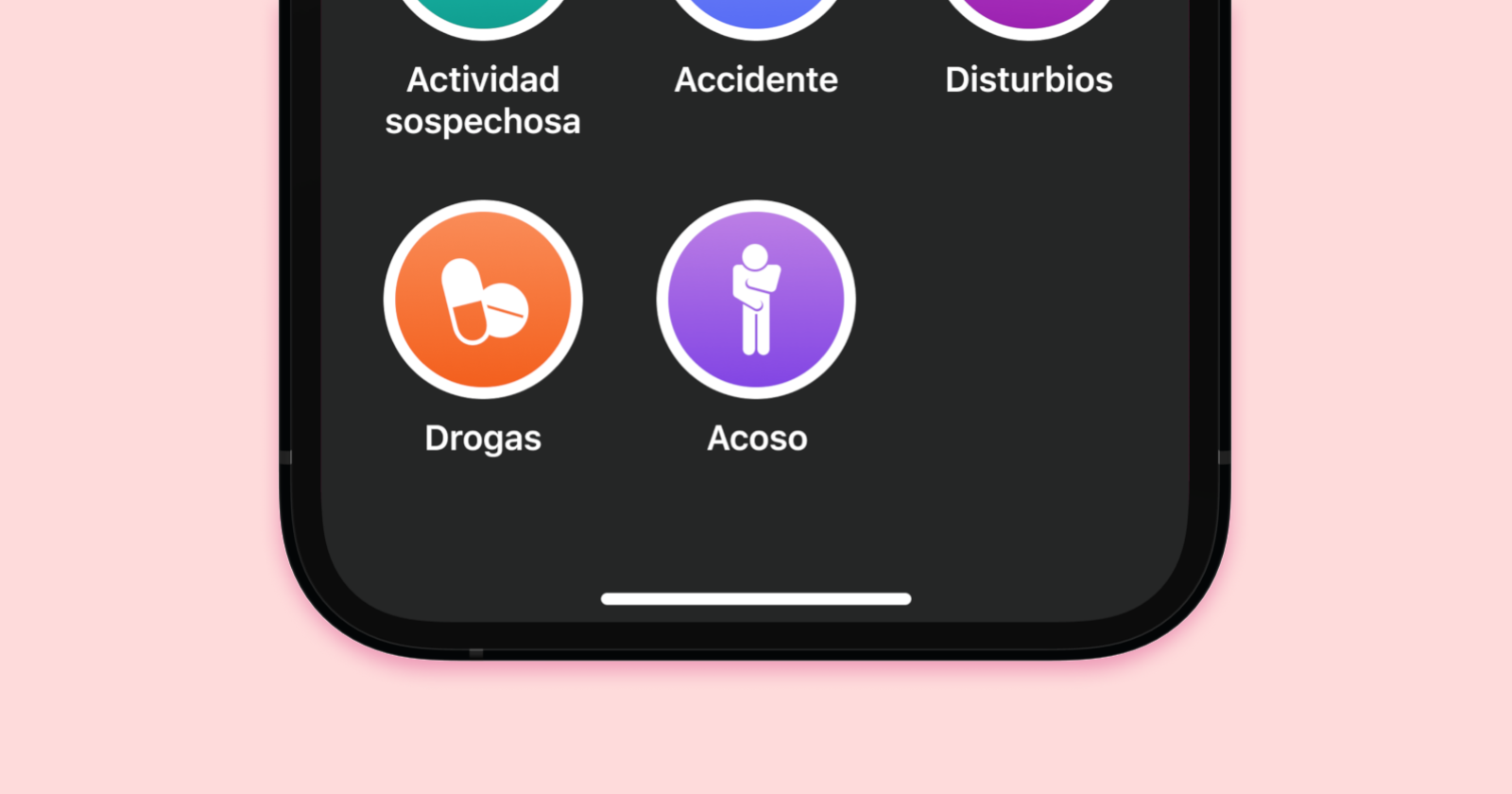 Reportar acoso en SOSAFE es tan fácil como apretar un botón e indicar lo que está pasando.