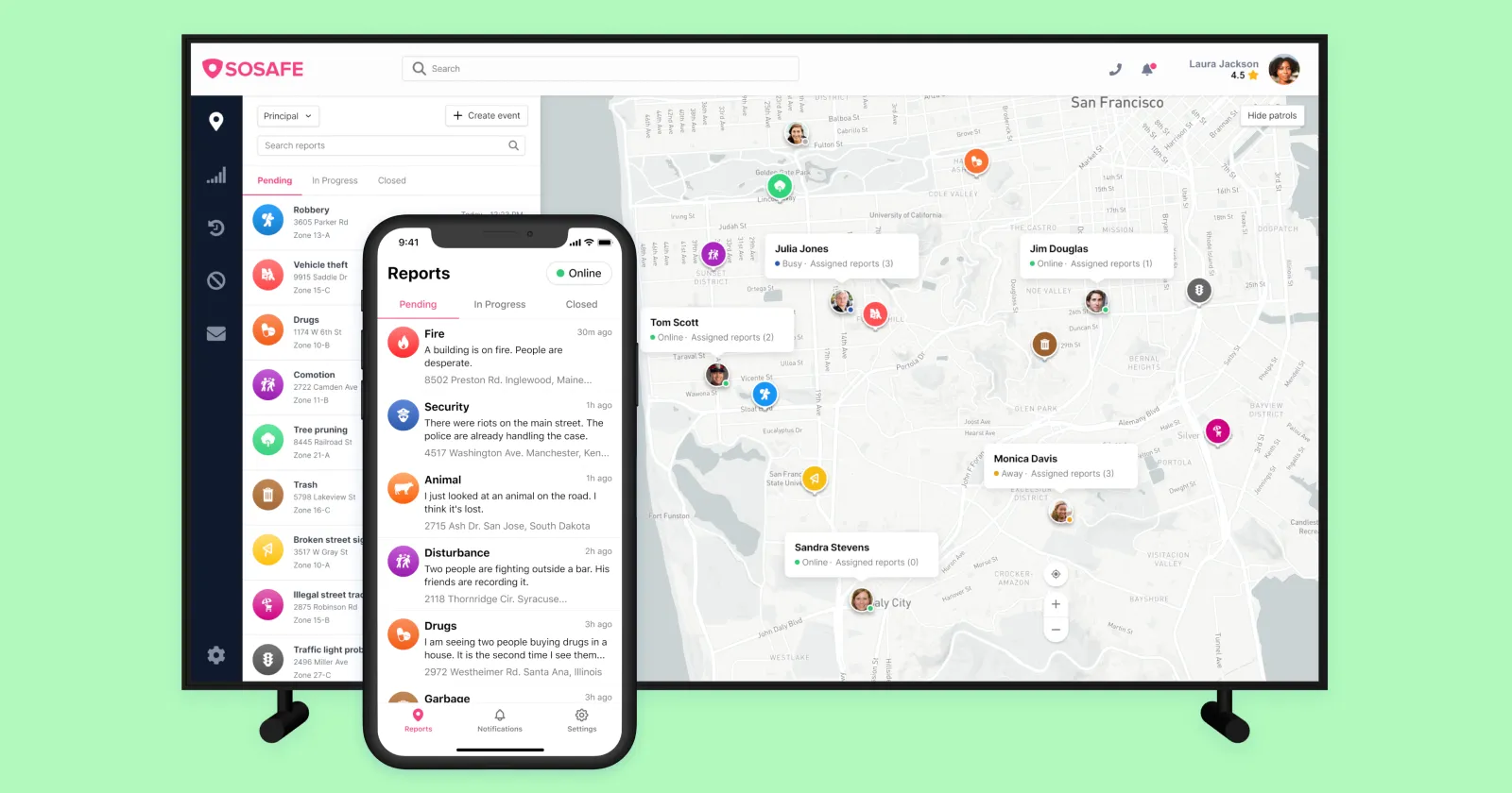 Con SOSAFE puedes ver y asignar tareas a tus móviles en terreno a tiempo real.