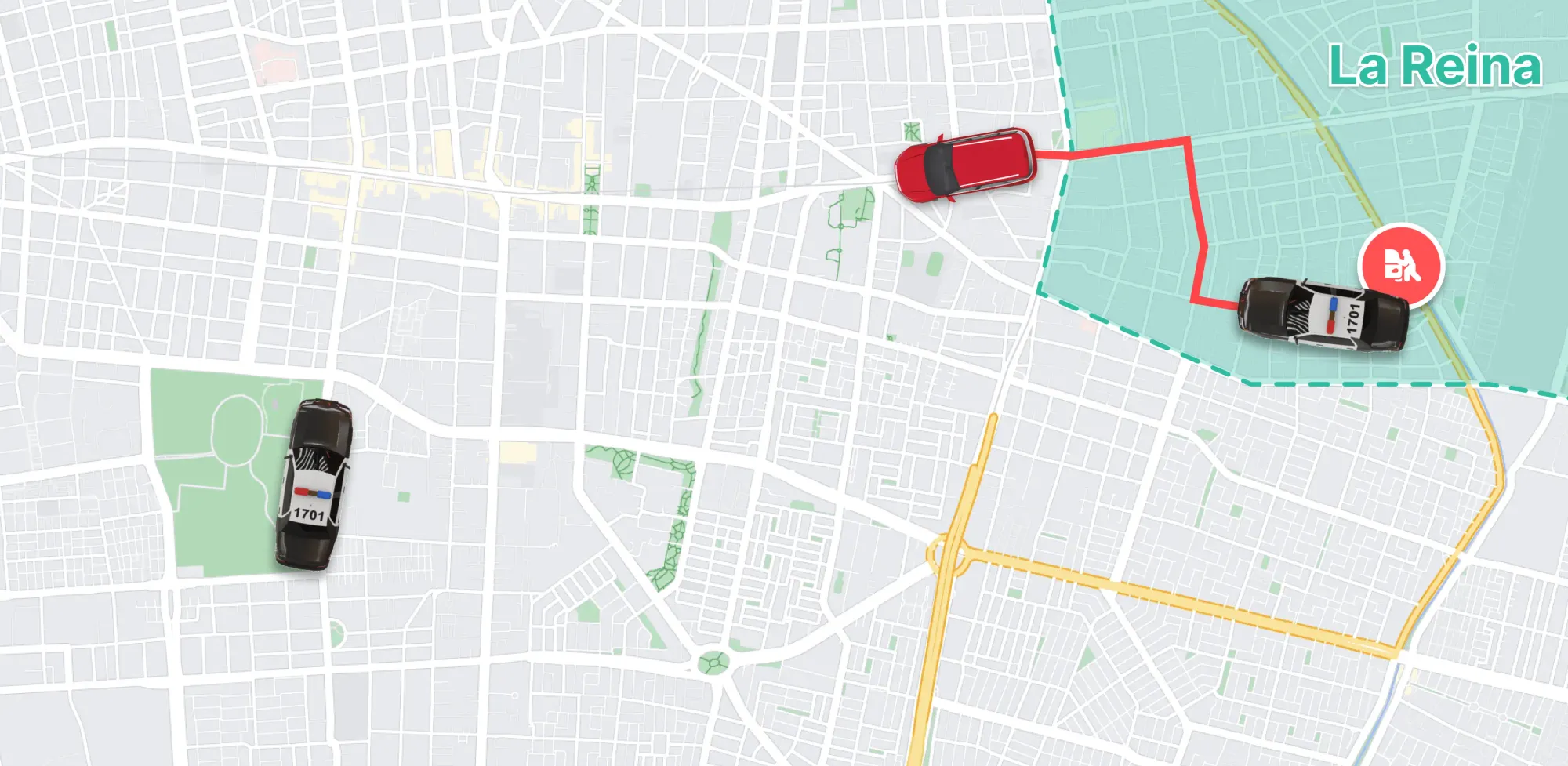 La persecución partió con un reporte SOSAFE en la comuna de La Reina.