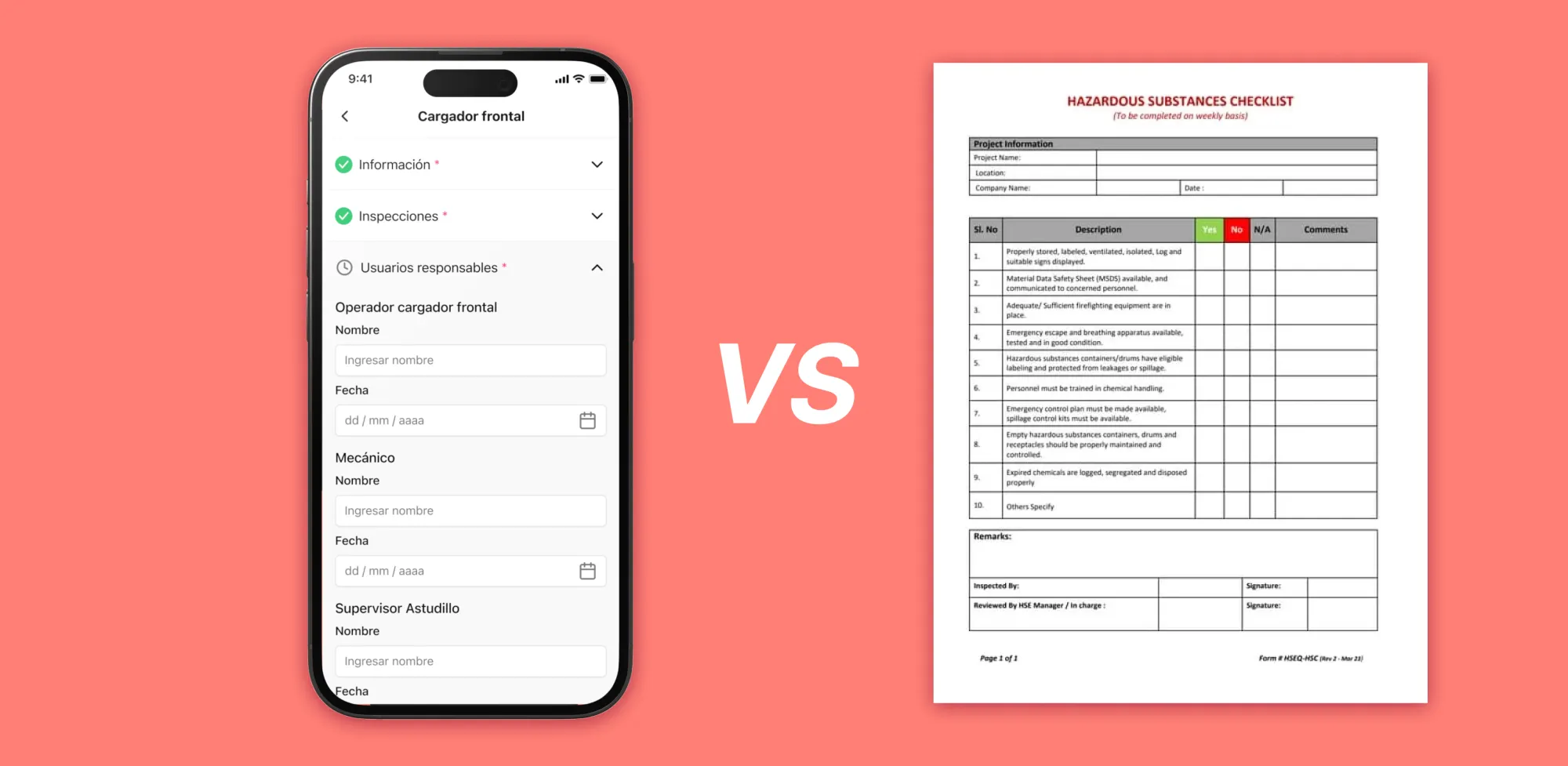 Aplicación móvil SOSAFE GO versus un formulario para realizar inspecciones.