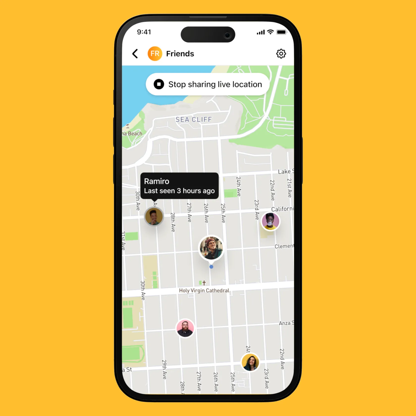 Captura de pantalla que muestra un mapa con la ubicación de los distintos miembros de un grupo en SOSAFE.