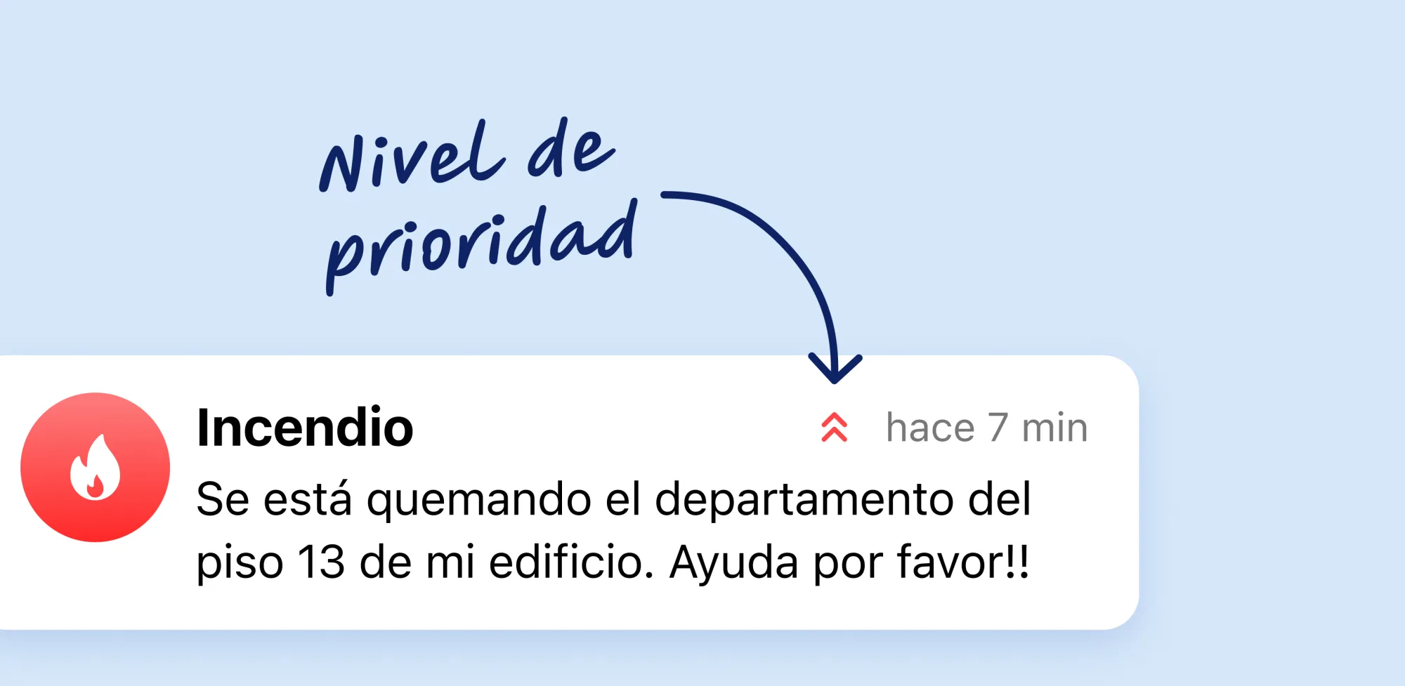 Reporte de incendio con indicador de prioridad más alta.