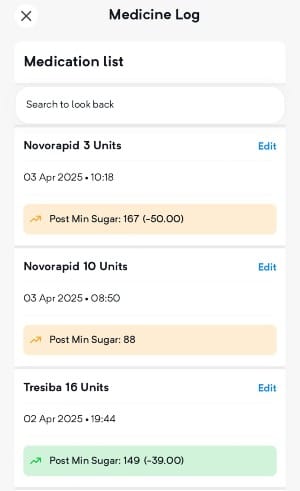 List of all your Insulin Entries.