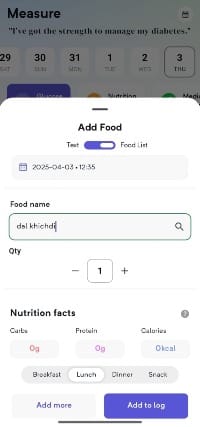 Add Foods one by one on Gurucose