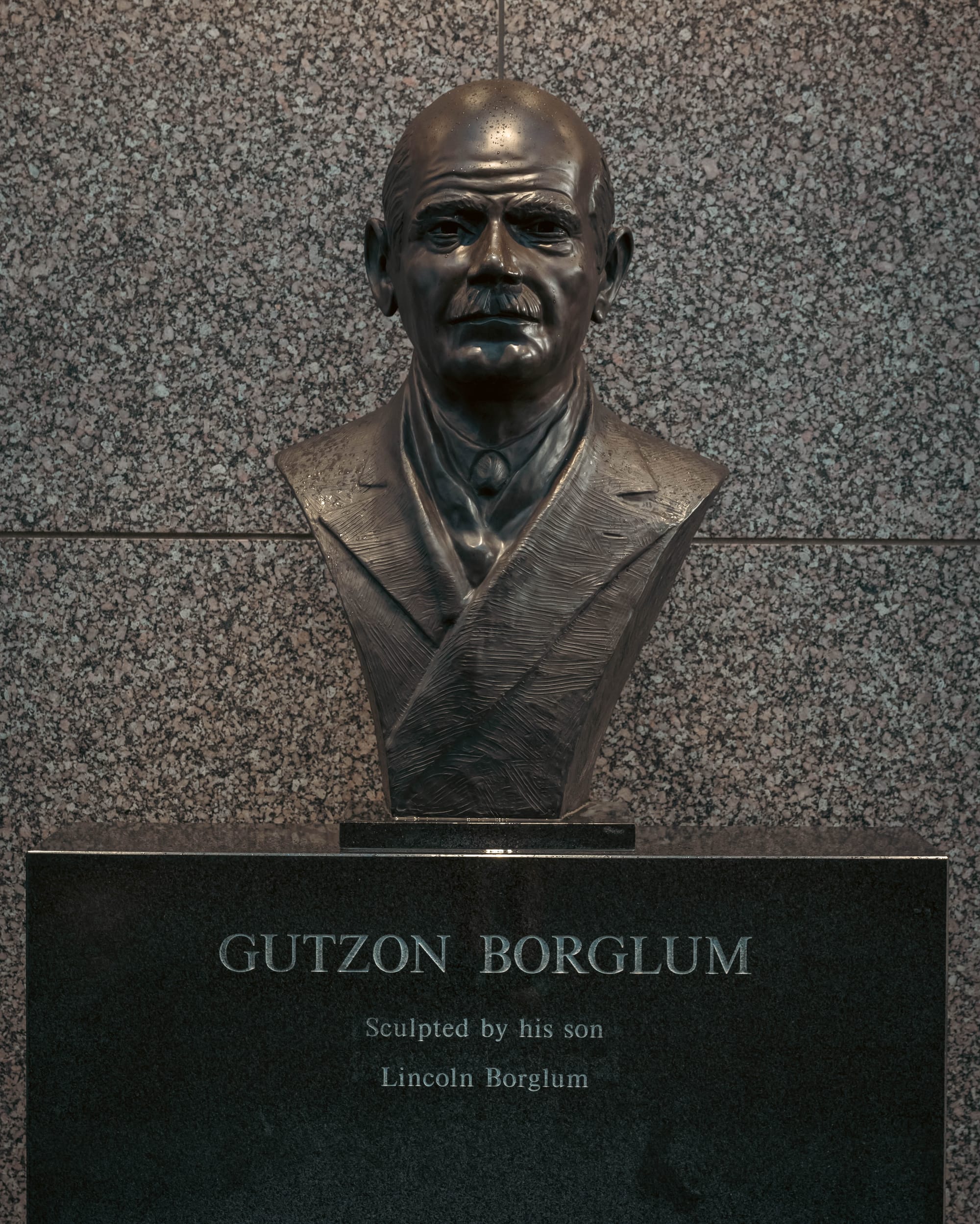 Bronze bust of Mount Rushmore sculptor Gutzon Borglum at the memorial.