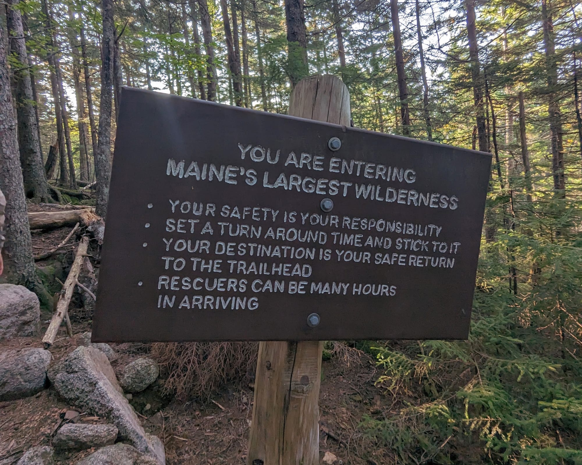 Sign marking the entrance to Maine's largest wilderness along the Appalachian Trail.