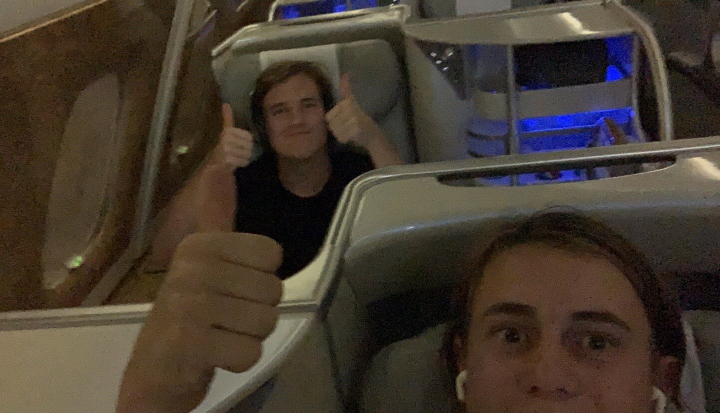 Jackson Walls and Tommy Smith share a flight back to Australia. Image supplied.