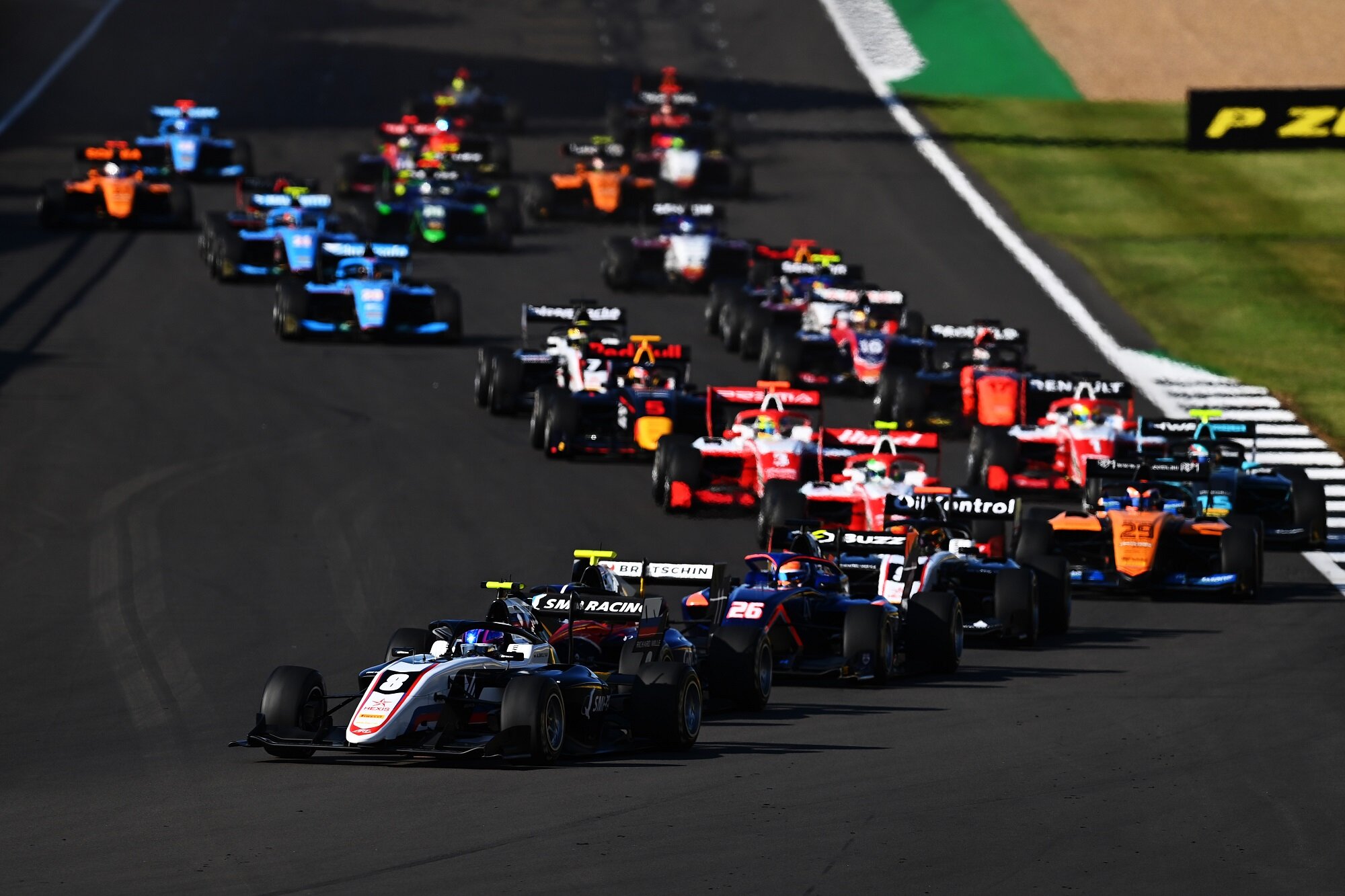 Aleksandr Smolyar leads the FIA Formula 3 field at Silverstone. (Image: Supplied/Formula Motorsport Limited)