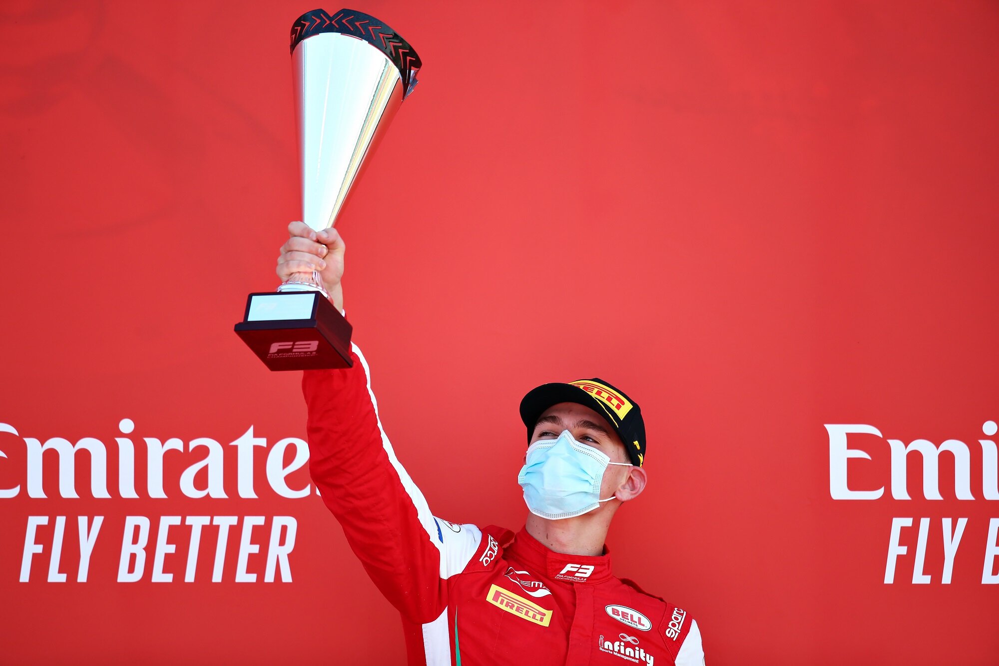 Logan Sargeant celebrates his maiden FIA Formula 3 victory in Silverstone. (Image: Supplied/Formula Motorsport Limited)