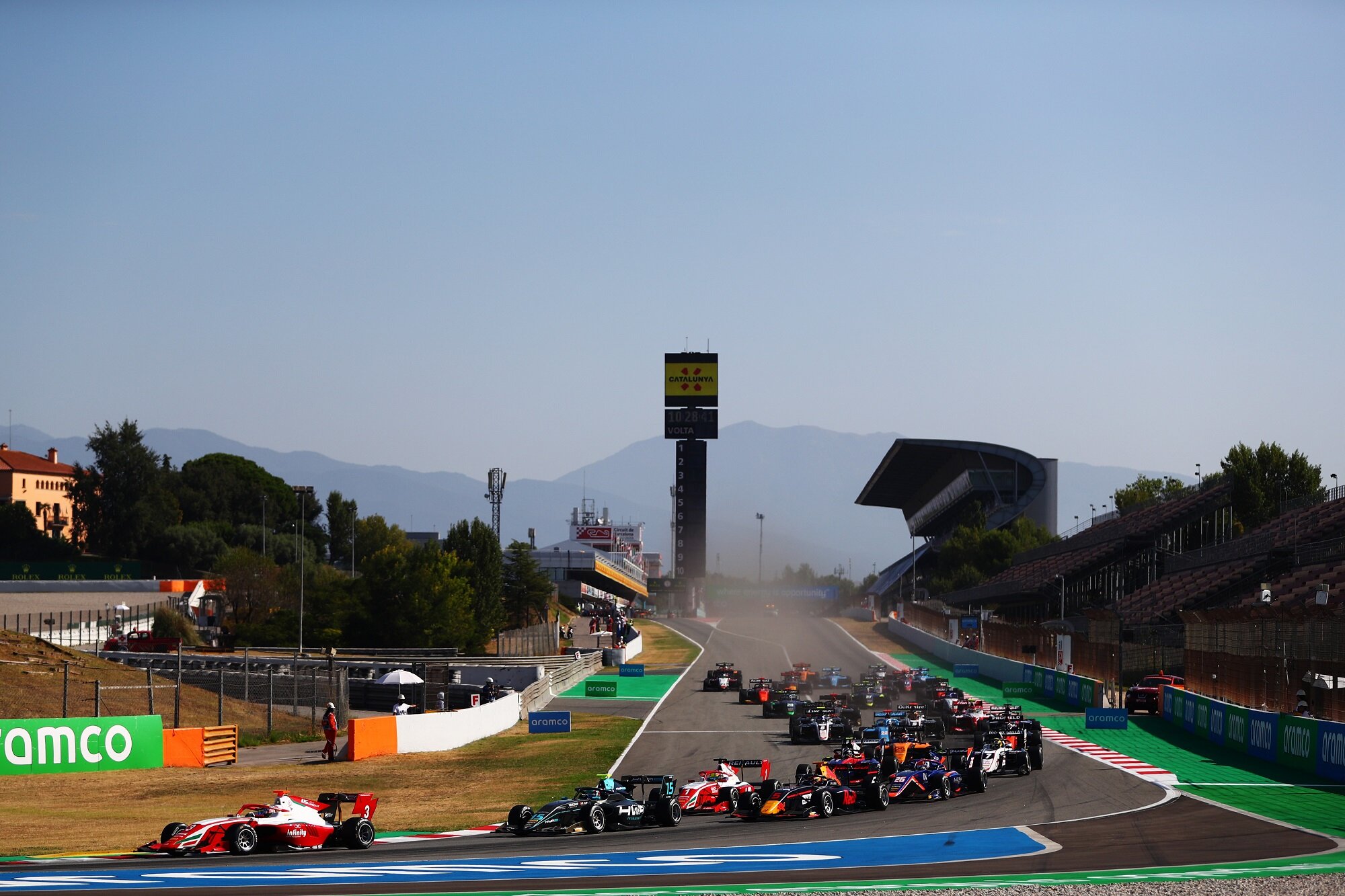 Logan Sargeant leads the FIA Formula 3 field during Race 1 in Barcelona. (Image: Supplied/Formula Motorsport Limited)
